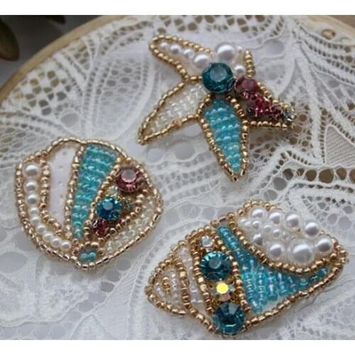 Shell Beaded Brooch Patch for Clothing Sewing on Patch Beading Applique Clothes Shoes Bags DIY