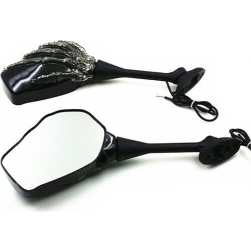 Motorcycle LED Skull Integrated Turn Signal Mirrors Black For Honda CBR600RR 2003-2012