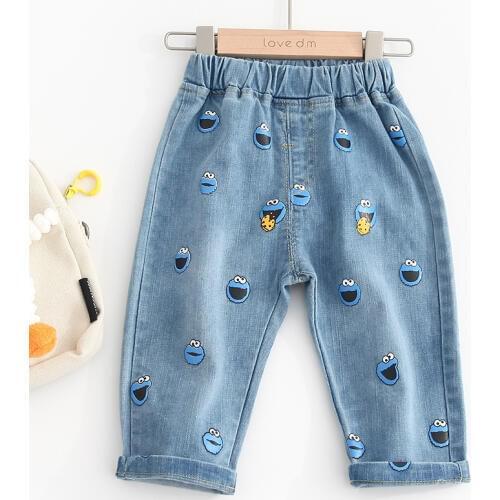 Unisex Jeans for Girls Casual Cartoon Print Boys Denim Pants Autumn Elastic Waist Trousers Kids Pants Toddler Jeans Wholesale