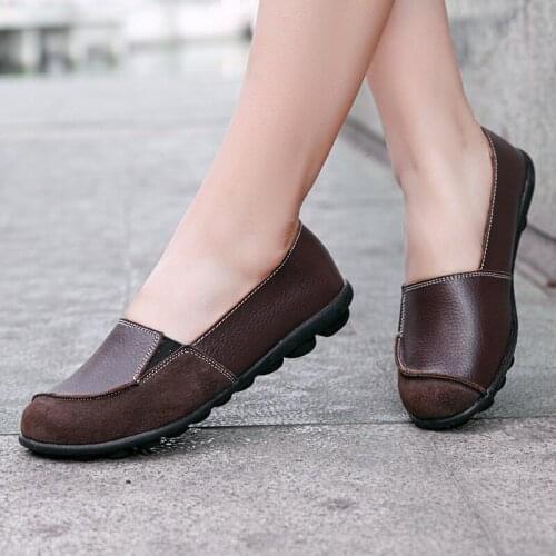 Tilocow Womens Shoes Genuine Leather Solid Shallow Ladies Flats Shoes Slip On Ballet Flat Sneakers Moccains Women Oxfords Shoes