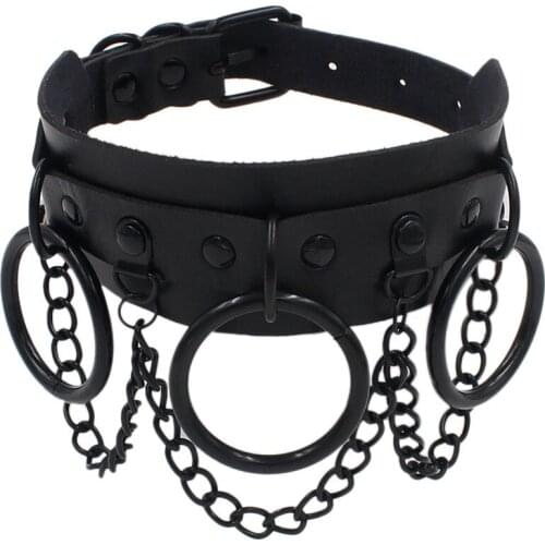 Punk Choker Goth Chain Collar Dark Fashion Leather Studded Chokers Rock Necklace Festival Accessories Chunky Necklace