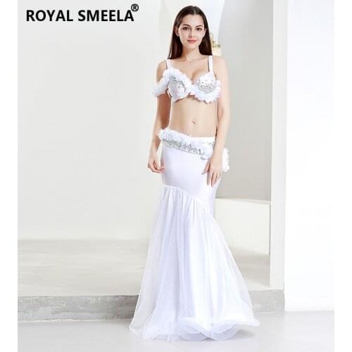 Women Sexy Belly Dance Costume Belly dancing Bra Belt Mermaid Skirt 3pcs Set Belly Dancing Outfits Professional Performance Wear