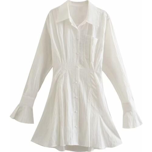 Womens Cotton Solid Dress Za Fashion 2021 Chic Streetwear Flared Sleeves Vintage Ladies Mini Dress Female Mujer Vestidos