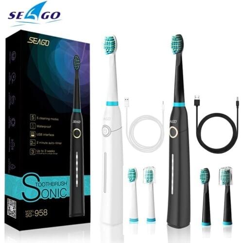 Seago Sonic Electric Toothrbush USB Charging Smat Timer IPX7 Waterproof Gum Care Electric Teeth Cleaner 5 Modes Teeth Brush