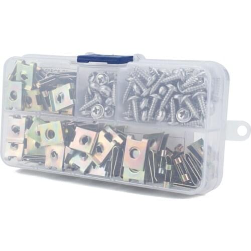 160pcs Motorcycle Fairing Bodywork Panel No.8 Manganese Steel U Clips Self Tapping Screw Spire U Clip U Nut Fasteners (Silver)