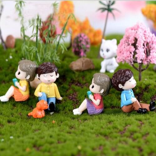 2Pcs Kawaii Mini Figures Lovers Miniatures Garden Fairy Home Decor Figurine Ornaments Dollhouse Potted plants Decoration Gift