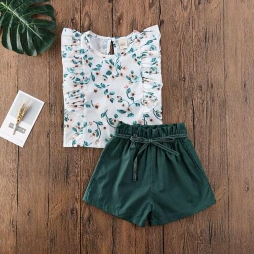 2021 Newest Arrival Summer 1-5T Kids Girl Fashion Toddler Infant Sleeveless Floral T-shirt Tops+Shorts Clothes Outfits