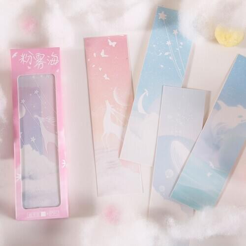 26 Pcs/Set Pink Sea Series Paper Bookmark Lovely Whale Book Markers Message Card Gift Stationery