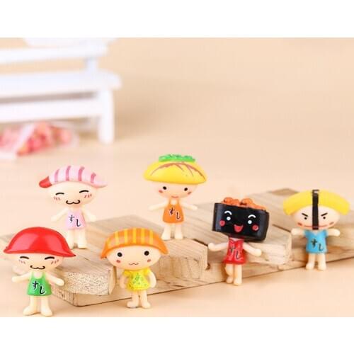 6Pcs Cute Cartoon Figure Salmon Simulation Sushi Doll Micro Landscape Decoration