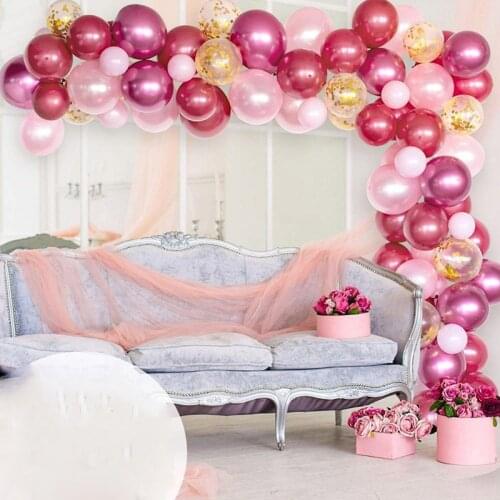 61pcs Rose Red Chrome Balloon Arch & Garland Kit Pink Gold Confetti Metallic Latex Balloon Set Wedding Birthday Party Decoration