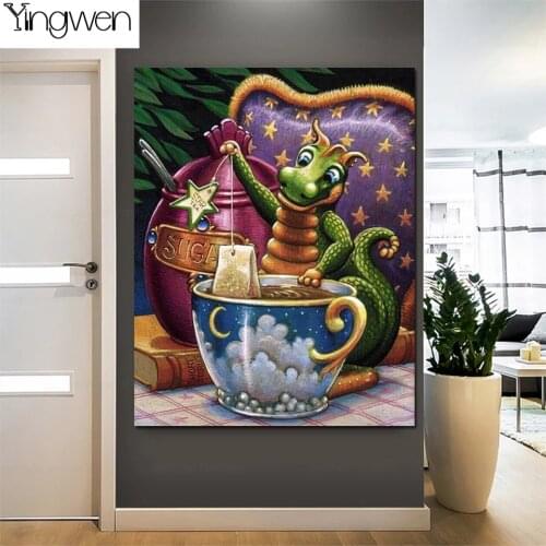 NEW Full Diamond painting Cartoon Dragon Cup 5D Beads Embroidery Cross Stitch Kits Art Wall Home Winter Decoration Mosaic Gift