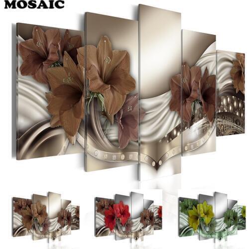 MOSAIC Full Square/Round Drill 5D DIY diamond painting"5 Pieces Lilies Flower painting"Diamond Embroidery sale Modern Decor