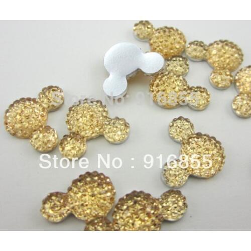 Free shipping 30pcs/lot 16*12mm Champagne Mickey Head Shape Cartton Flatback Resin Rhinestone DIY Decoration
