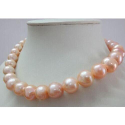 Free shipping Noble jewelry AAA11-12mm natural south seas gold pink pearl necklace 18inch