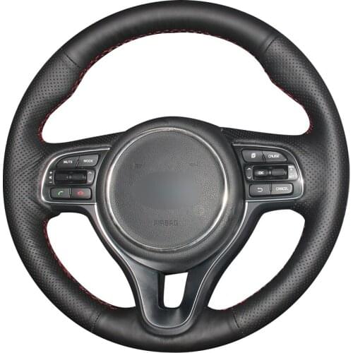 Black Natural Leather Car Steering Wheel Cover for Kia K5 2016 2017 Sportage 4 KX5 2016 2017