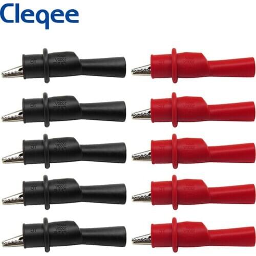 Cleqee P2008 10PCS Insulation Alligator Clip with 2mm Socket Metal Crocodile Clamp Test Accessories for Multimeter 1000V/10A