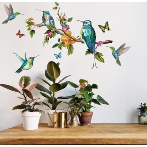 Color Butterflies and birds Wall Sticker Living room bedroom decorations stickers