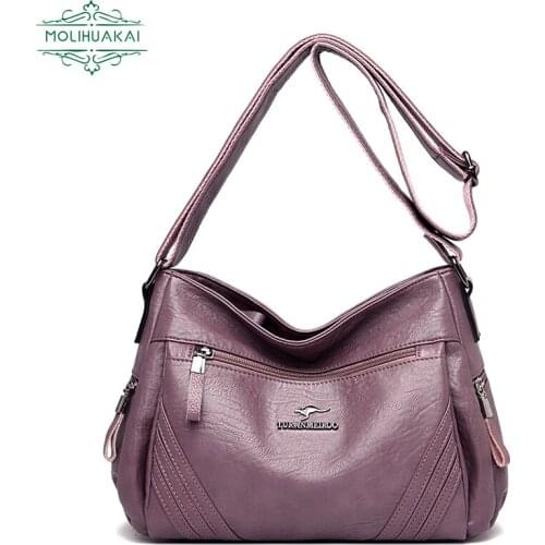 Ladies Retro Soft Leather Shoulder Bags High Quality Solid Color Female Sac Crossbody Luxury Stitching Designer Bag 2021 Series