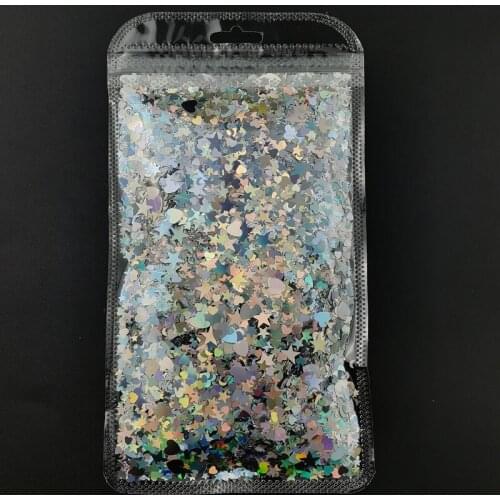 Eco-friendly PET Mix Size Ultrathin Heart Nail Sequin Mixed Holographic Laser Silver Glitter Sequins for Craft Nail Art Decorati