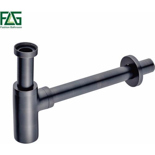 FLG Luxury Bottle Trap Brass Round Siphon Oil Rubbed Bronze Black P-TRAP Bathroom Vanity Basin Pipe Waste With Pop Up Drain