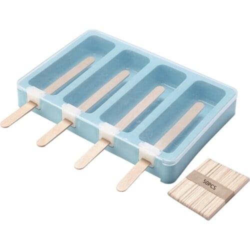 E56C 2/4 Cells Molds Ice-Pop Mold Ice Cream Maker with 50pcs Sticks Reusable for Homemade Juice Purees Mould