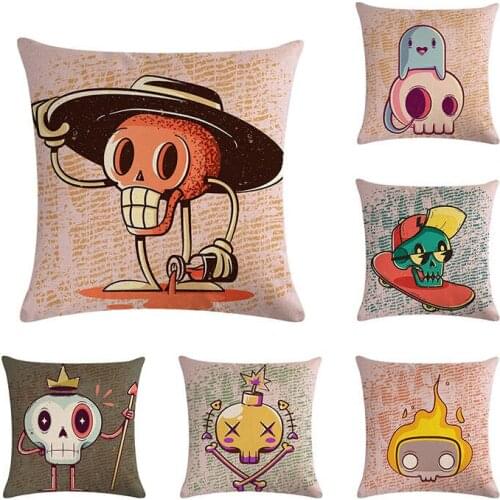 Cartoon Mini skull cushion cover skateboard skull pillow cover linen car chair sofa bed home decoration pillow case 45x45cm