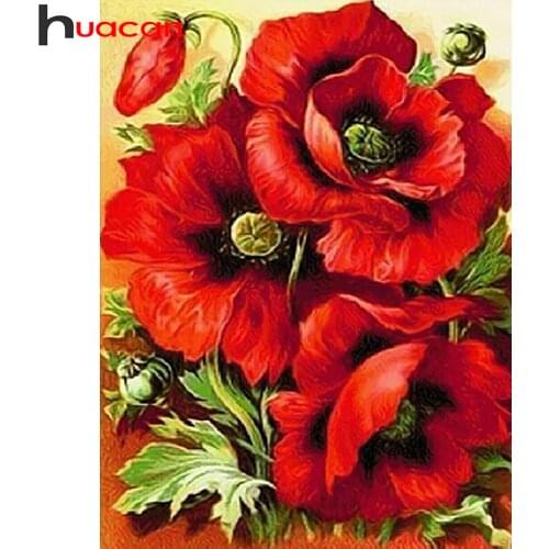 Huacan 5d Diy Diamond Painting Poppy Flower Mosaic Rose Embroidery Peony Diamond Pictures Home Decor