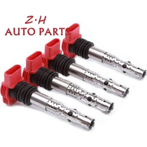 New 4PCS Red Ignition Coil 06C 905 115 L For Audi A4 A6 Quattro 2001-2005 3.0L V6 UF483 C1471 5C1470 06C 905 115 M