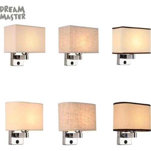 Indoor Bedside Oval Lampshade Wall Lamp Light, Vintage Industrial Wall Sconce with Rectangle Fabric Shade for Reading Bedroom