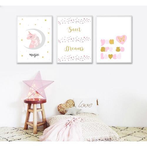 Cute Unicorn Wall Art Canvas Poster Cartoon Nursery Prints Painting Decorative Picture Baby Bedroom Decoration