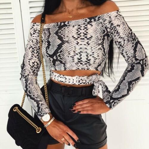 Fashion Women Off Shoulder Ruffle Tops Leopard Print Long Sleeve Sexy Short T Shirt Autumn Tops