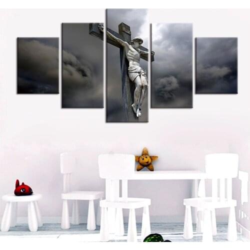 Modular Canvas HD Prints Posters Home Decor Wall Art Pictures Shadow of Jesus on Cross 5 panel Paintings No Frame