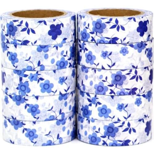 NEW 10pcs/Lot Decorative Cute Blue Flowers Leaves Washi Tapes Japanese Paper Scrapbook Planner Adhesive Masking Tape Stationery