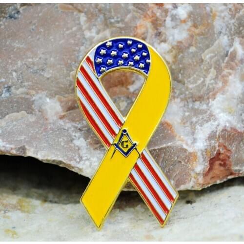 New Masonic Brooch Metal Lapel Pin with Butterfly Clasp American Flag Ribbon Pattern Freemason Badge Men Clothing Decor