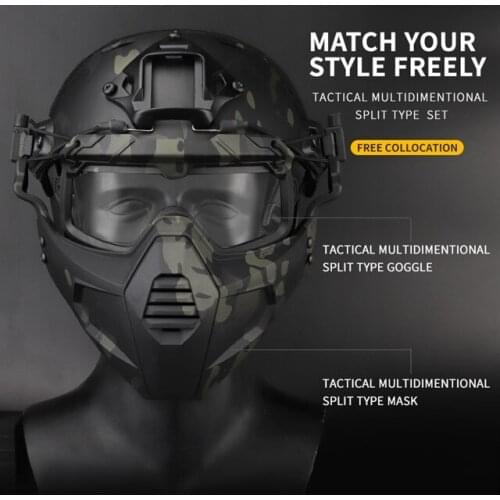 NEW Tactical Hunting helmet Split type Half Face Mask /Safety Goggles Lens /1 Set