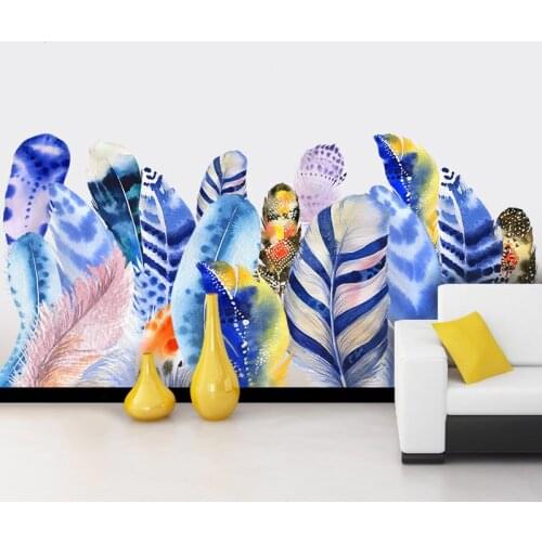 New 5D wall sticker HD Colorful feather PVC removable waterproof DIY stickers TV backdrop decorative painting creative wallpaper