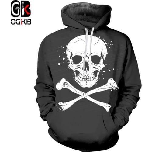 OGKB 3D Hoodies Black Women/mens Cool Print Skeleton Sweatshirt Bone Hoodie Man Hiphop Punk Tracksuits Hooded Pullovers Homme