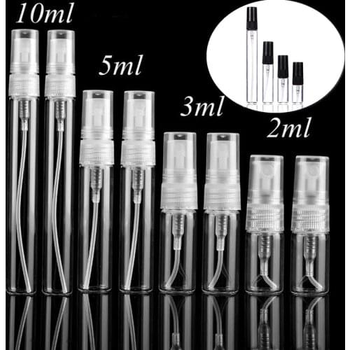 5pcs/Pack 2ML 3ML 5ML 10ML Portable Black Clear Mini Perfume Glass Bottle Empty Cosmetic Travel Sample Test Tube Thin Vials