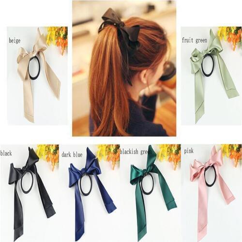 New Women Satin Ribbon Bows Elastic Hair Band Scrunchies Ponytail Holder Headbands Hair Accessories for Girls Hairbands