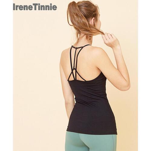 Irene Tinnie Cross Straps Gym Crop Top Women Breathable Padded Workout Fitness Tank Tops Nylon Athletic Sport Sleeveless Tops