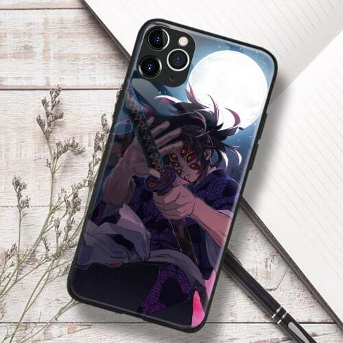 Kokushibo Kimetsu No Yaiba Anime Soft TPU Glass Phone Case for IPhone SE 6s 7 8 Plus X Xr Xs 11 12 Mini Pro Max Samsung