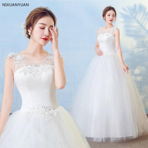 Stock Wedding Dresses Vestidos de novia O-Neck Floor-Length Lace Applique Corset Wedding Dress Gowns Robe De Mariage