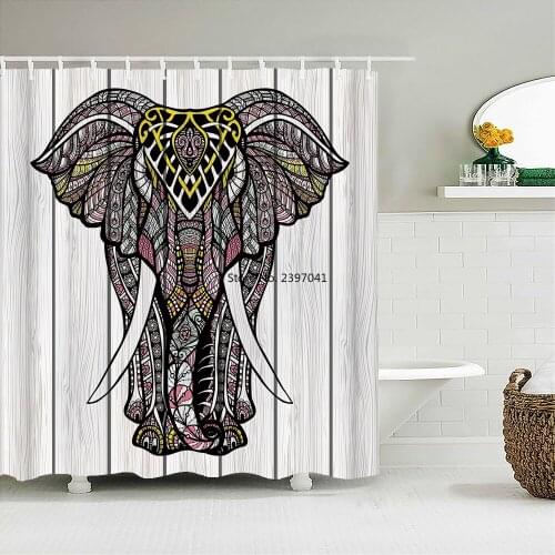 High Quality India Elephant Printed Fabric Shower Curtains Bohemia Bath Screen Waterproof Products Bathroom Decor with 12 Hooks