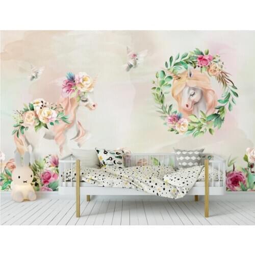 Custom mural 3d photo wallpaper Cute children room pony unicorn flowers home decor wallpaper for wall 3 d in the living room