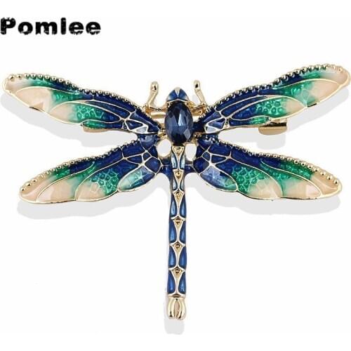 Pomlee Korea Colorful Crystal Oil Dragonfly Brooches For Women Insect Animel Pin Broche Femme Bijoux
