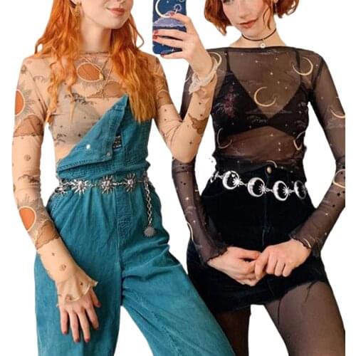 New Hot Fashion Women Vintage Punk Waist Chain Moon Sun Pendant Gothic Punk Silver Waist Belt Music Festival Bar Masquerade