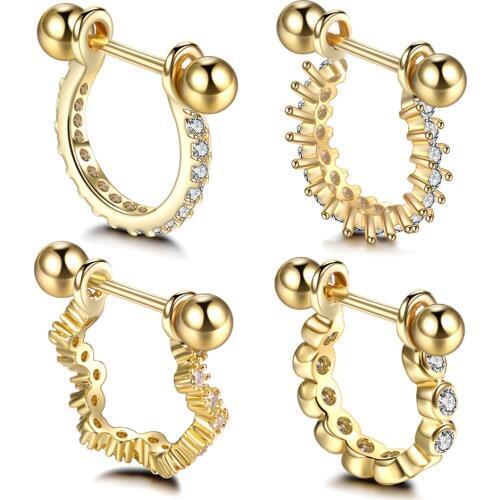 1PC Copper 20G Gold Nose Piercing CZ Gem Nose Hoop Nostril Ring Tragus Helix Cartilage Barbell Earrings Piercing Sexy Jewelry