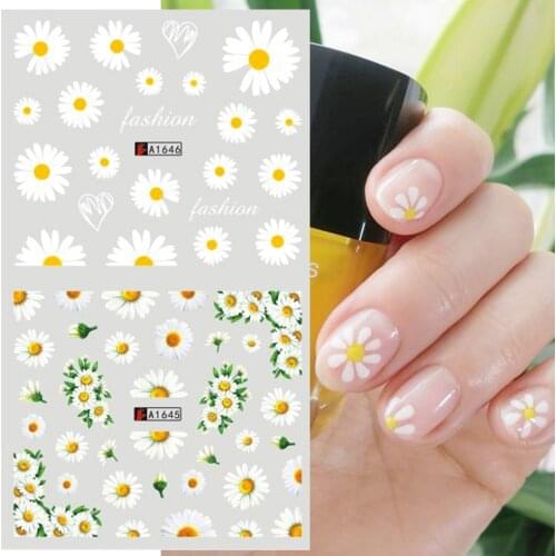 12pcs Daisy Nail Sticker Summer Nail Design DIY Sunflower Cherry Blossoms Water Sliders Manicure Decoration Decals CHA1645-1656