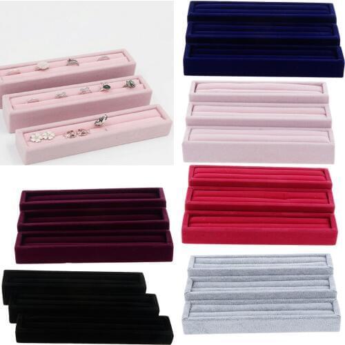 3pcs Long Jewelry Display Box Tray Ring Holder Stand Storage Box 20 x 4cm