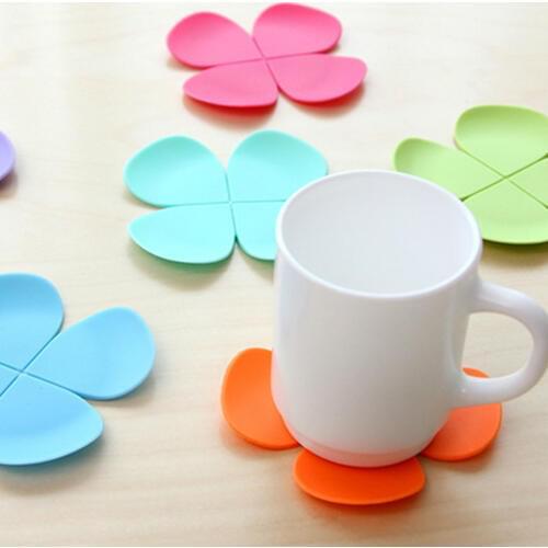 5Pcs/Lot 3D Mixed Colors Flower Petal Shape Cup Coaster Tea Coffee Cup Mat Table Decor Durable Pretty Drink (Random Color)